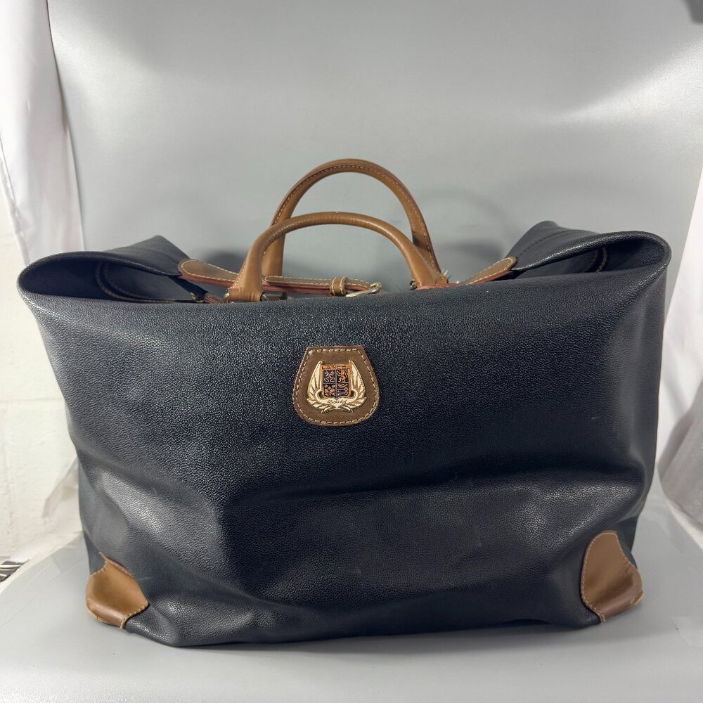 Lancel Boston Bag Logo Plate Leather Duffel Carry-On Travel Luggage Brown Bag